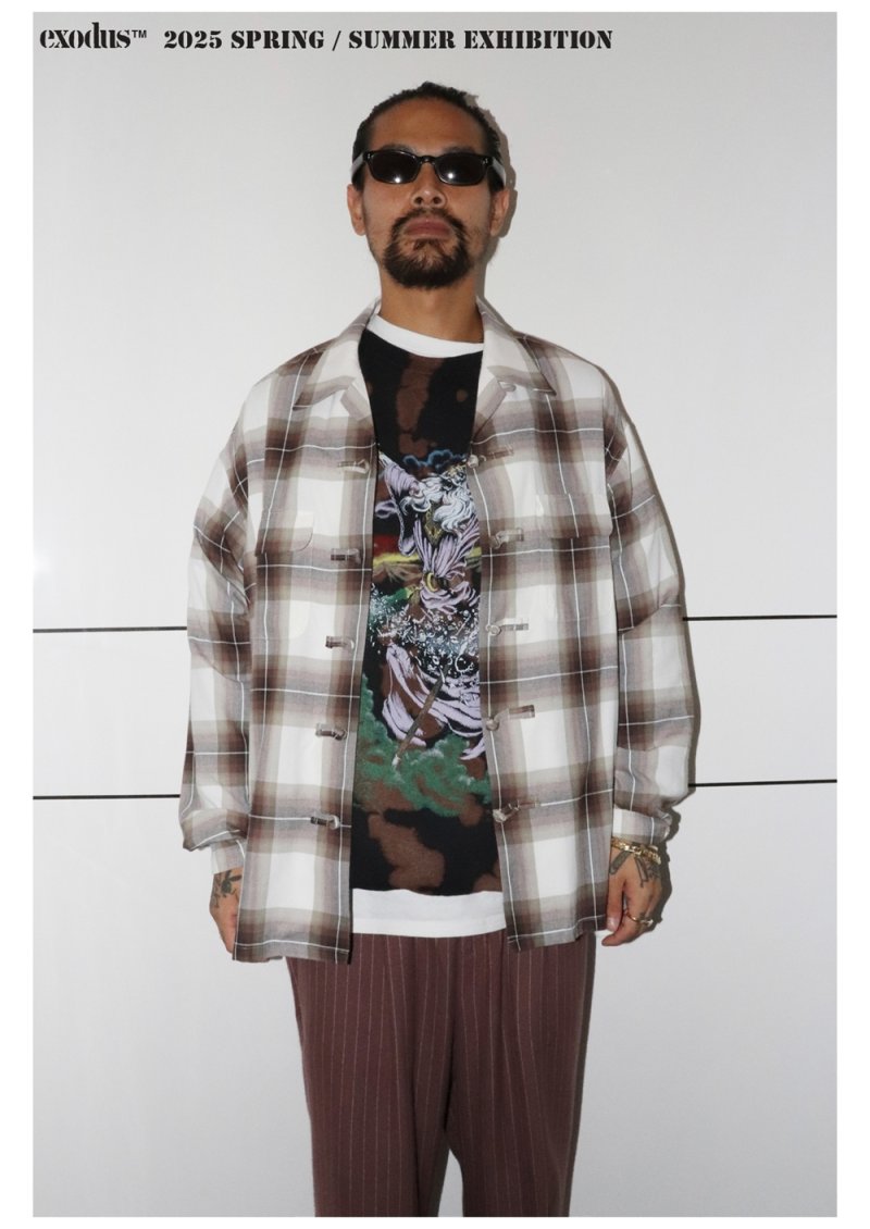 画像2: 【30％OFF】exodus/OMBRE CHECK ORIENTAL SHIRT（BROWN）［オンブレチェックオリエンタルシャツ-25春夏］