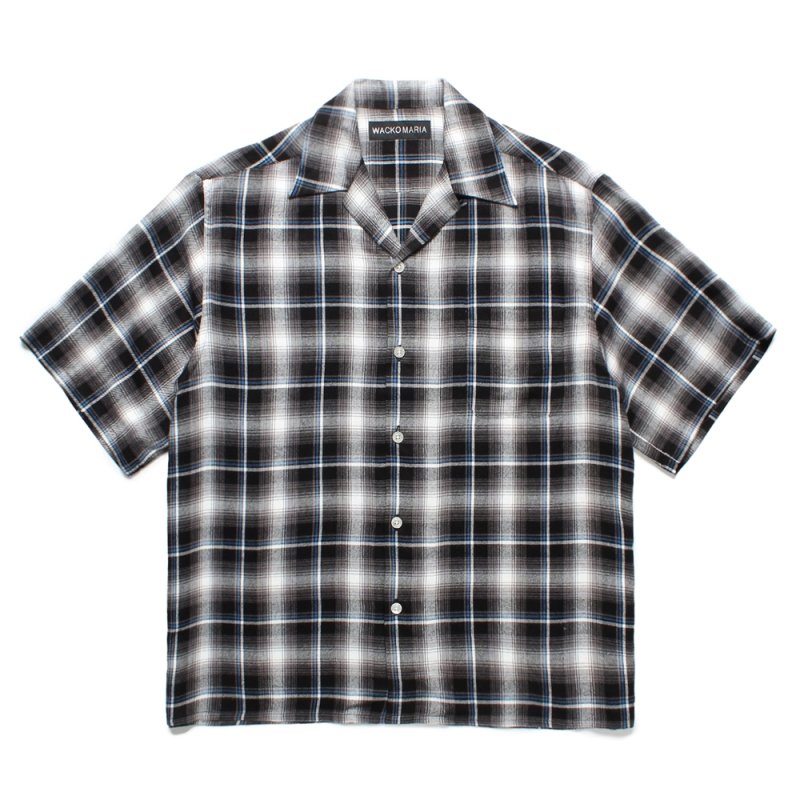 画像1: WACKO MARIA/CHECK OPEN COLLAR SHIRT（GRAY）［チェックオープンカラーシャツ-25春夏］