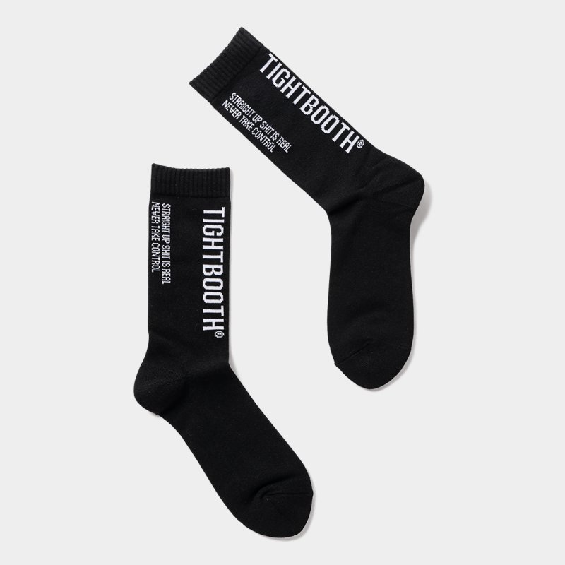 画像1: TIGHTBOOTH/LABEL LOGO SOCKS（Black）［ラベルロゴソックス-25春夏］