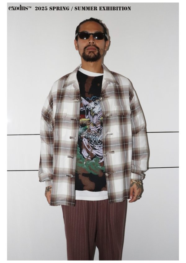 画像2: exodus/OMBRE CHECK ORIENTAL SHIRT（BROWN）［オンブレチェックオリエンタルシャツ-25春夏］