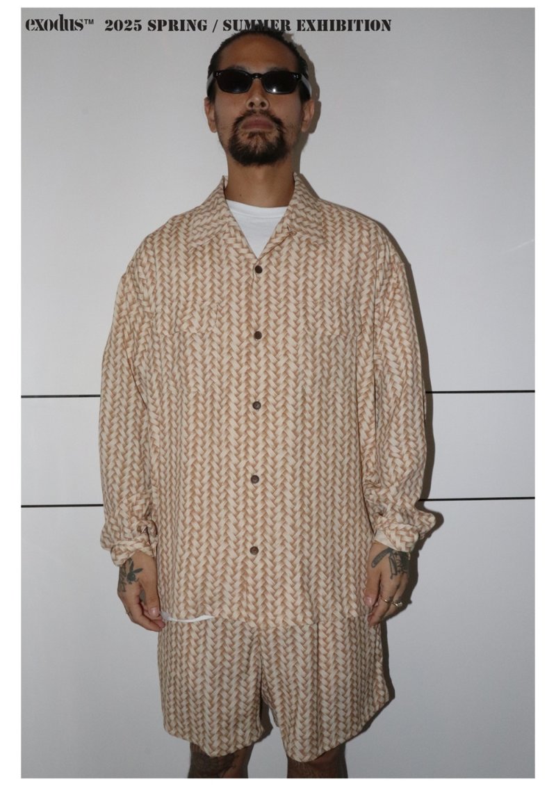 画像2: 【30％OFF】exodus/AJIRO BAMBOO L/S  HAWAIIAN SHIRT（BEIGE）［アジロバンブーハワイアンシャツ-25春夏］