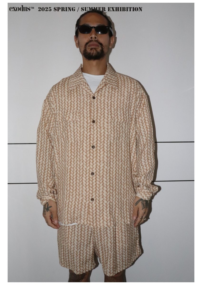 画像2: 【30％OFF】exodus/AJIRO BAMBOO L/S  HAWAIIAN SHIRT（BEIGE）［アジロバンブーハワイアンシャツ-25春夏］ (2)
