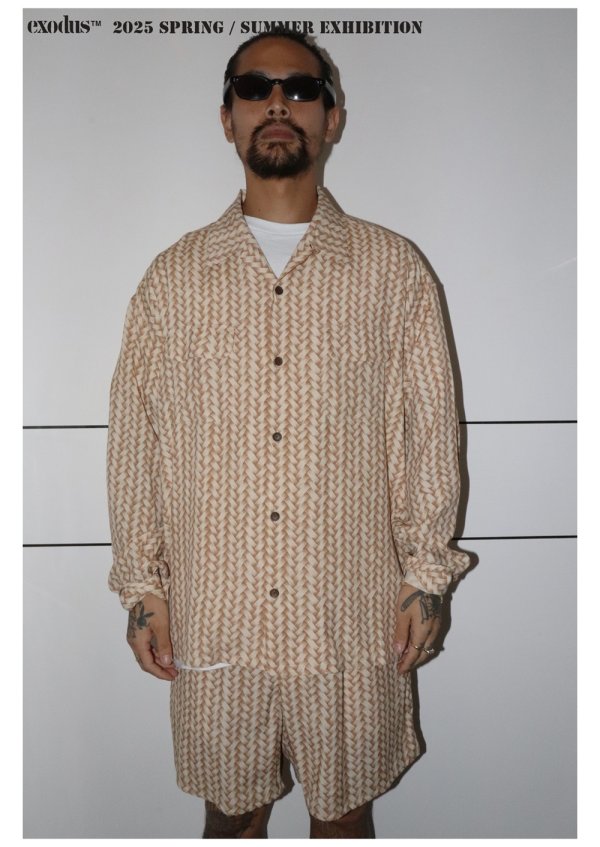 画像2: exodus/AJIRO BAMBOO L/S  HAWAIIAN SHIRT（BEIGE）［アジロバンブーハワイアンシャツ-25春夏］