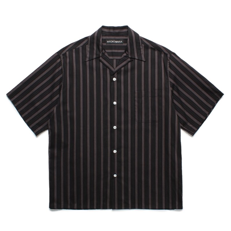 画像1: WACKO MARIA/STRIPED OPEN COLLAR SHIRT（BLACK）［ストライプオープンカラーシャツ-25春夏］