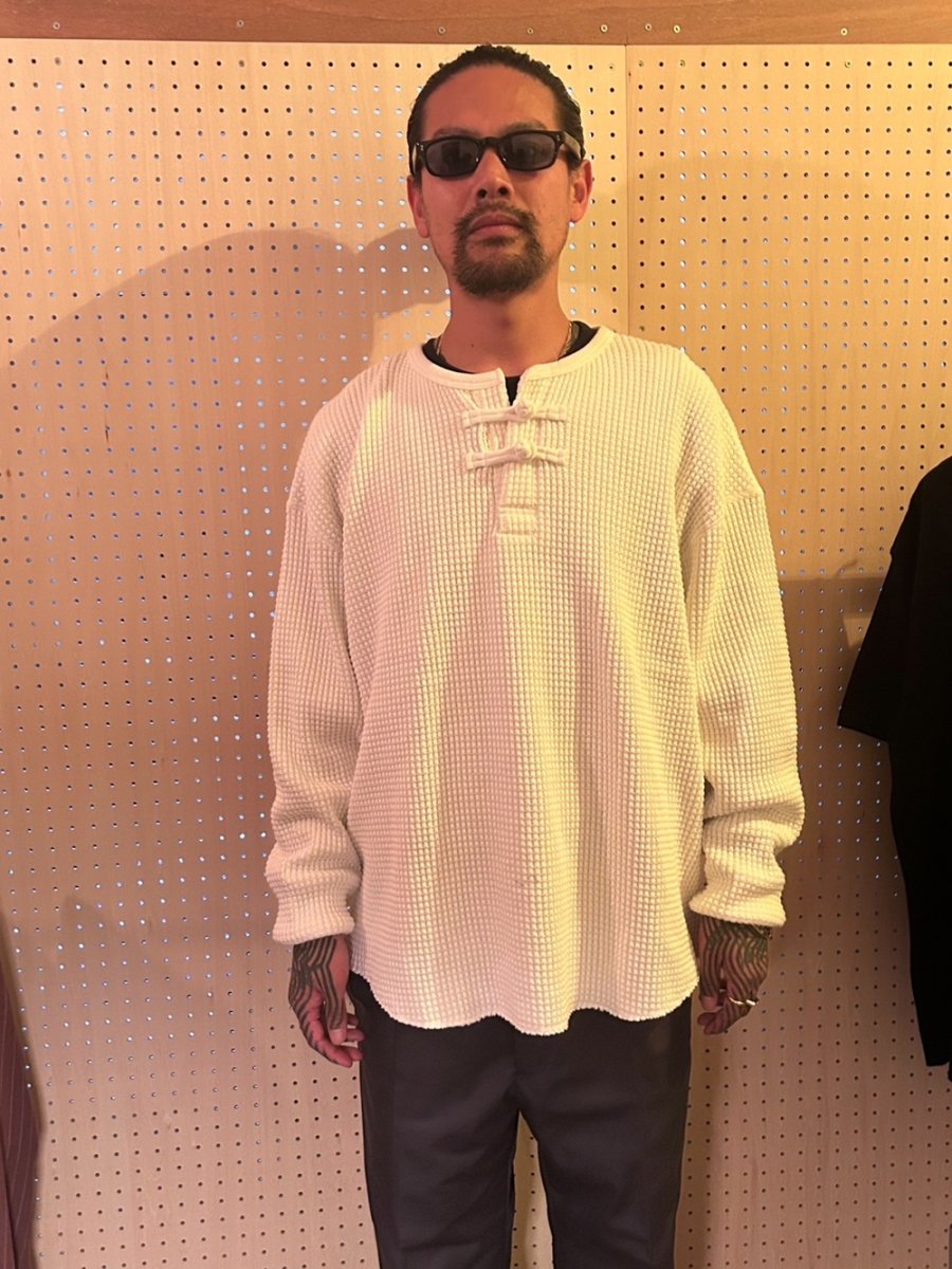 画像2: 【30％OFF】exodus/ORIENTAL HENRY NECK SHIRT（WHITE）［オリエンタルヘンリーネックサーマル-25春夏］ (2)