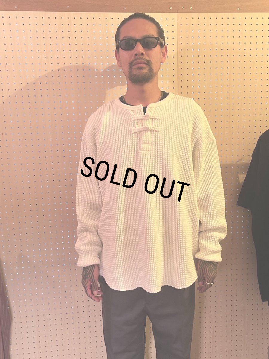 画像2: 【30％OFF】exodus/ORIENTAL HENRY NECK SHIRT（WHITE）［オリエンタルヘンリーネックサーマル-25春夏］ (2)