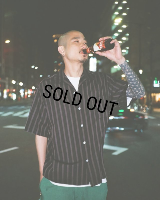 WACKO MARIA/STRIPED OPEN COLLAR SHIRT（BLACK）［ストライプオープン