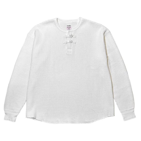 画像1: exodus/ORIENTAL HENRY NECK SHIRT（WHITE）［オリエンタルヘンリーネックサーマル-25春夏］