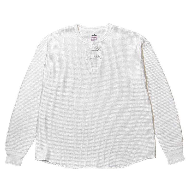 画像1: 【30％OFF】exodus/ORIENTAL HENRY NECK SHIRT（WHITE）［オリエンタルヘンリーネックサーマル-25春夏］