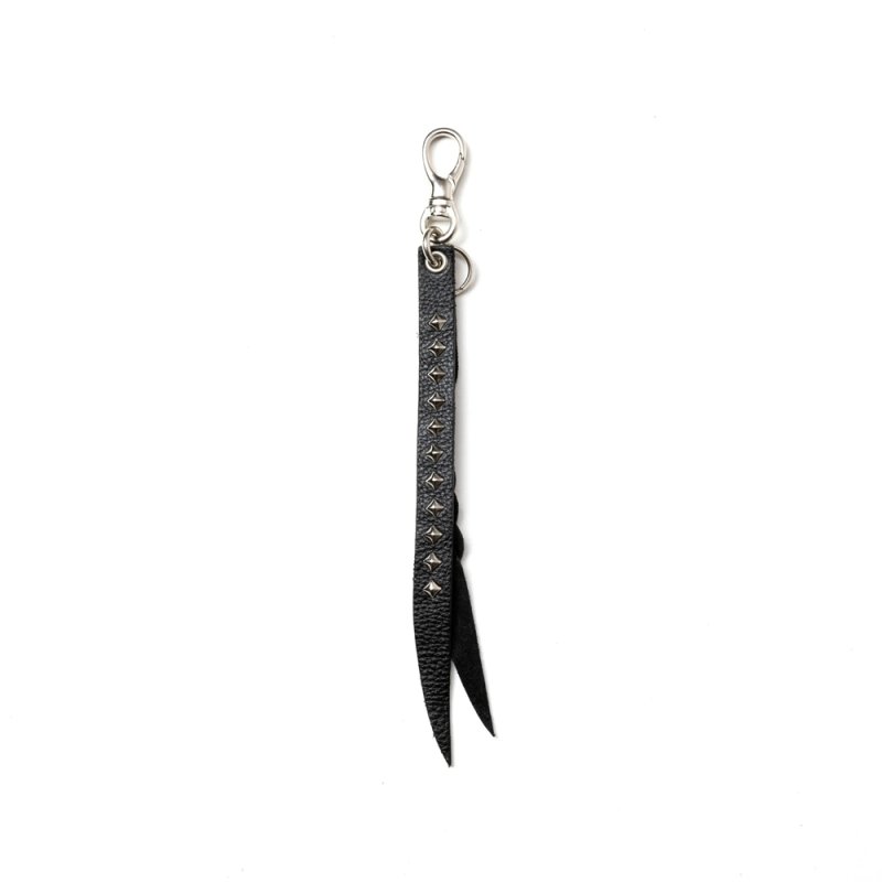 画像1: CALEE/STUDS & KNITTING LEATHER SHORT KEY RING ＜TYPE B＞（BLACK/SILVER）［レザーショートキーリング-25春夏］