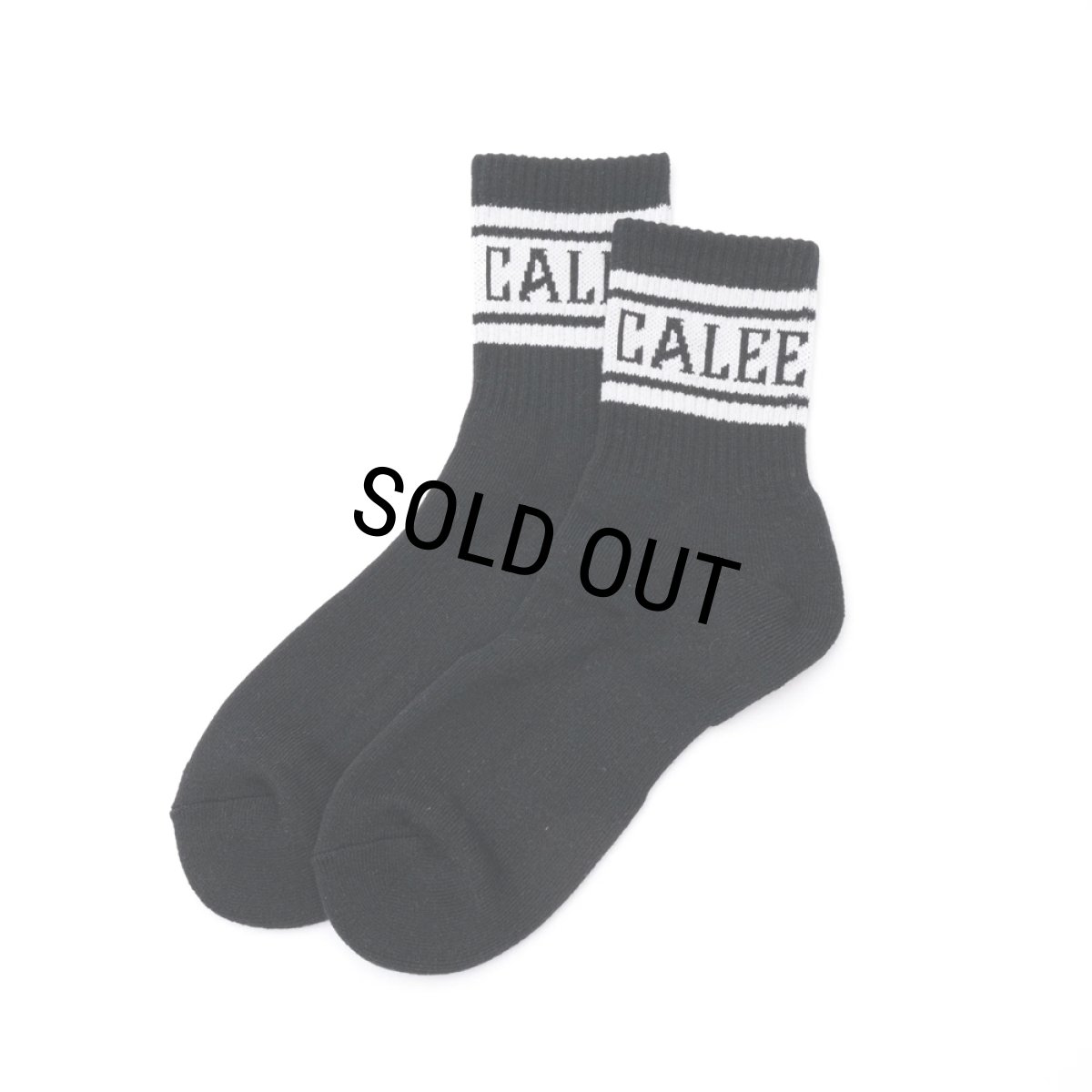 画像1: CALEE/JACQUARD PILE LINE SOCKS（BLACK/WHITE）［ラインソックス-25春夏］ (1)
