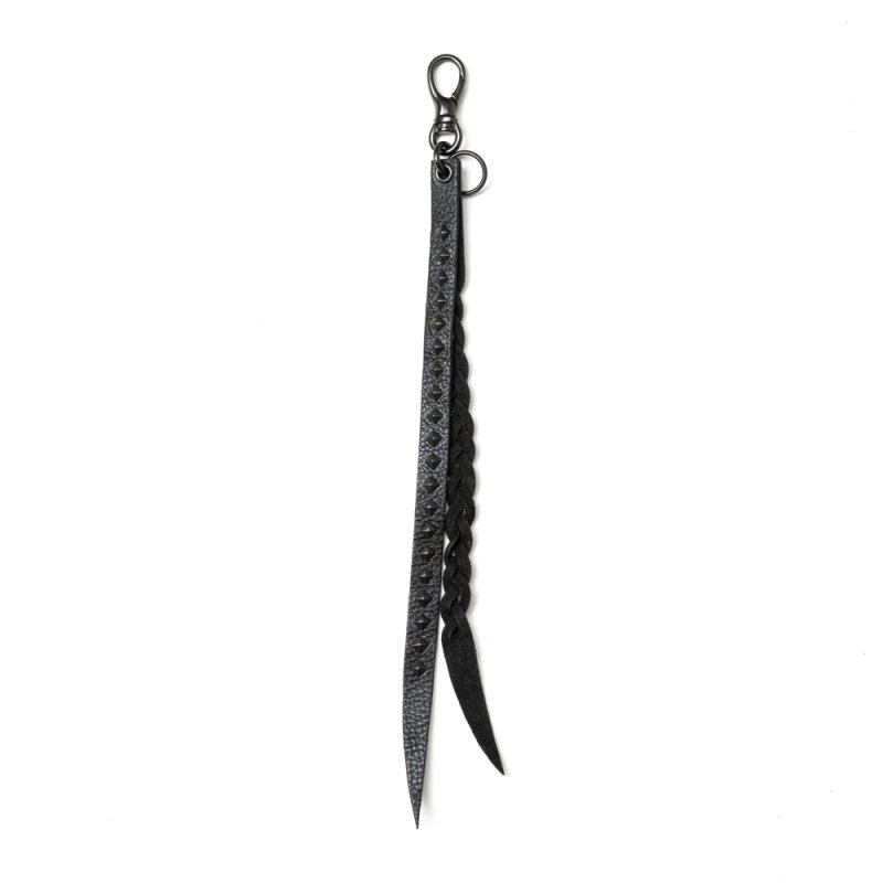 画像1: CALEE/STUDS & KNITTING LEATHER LONG KEY RING ＜TYPE B＞（BLACK/BLACK）［レザーロングキーリング-25春夏］
