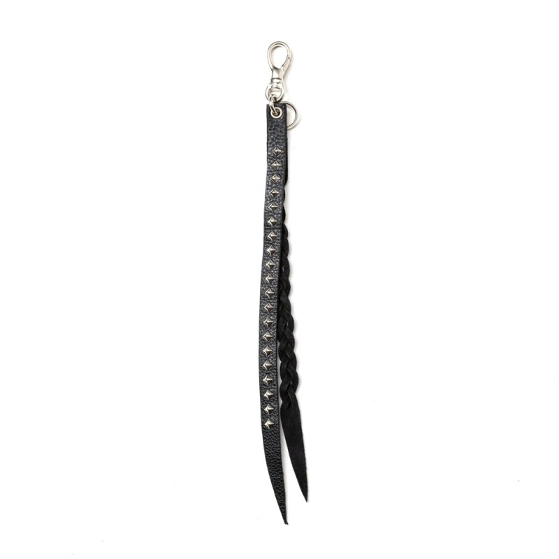 画像1: CALEE/STUDS & KNITTING LEATHER LONG KEY RING ＜TYPE B＞（BLACK/SILVER）［レザーロングキーリング-25春夏］
