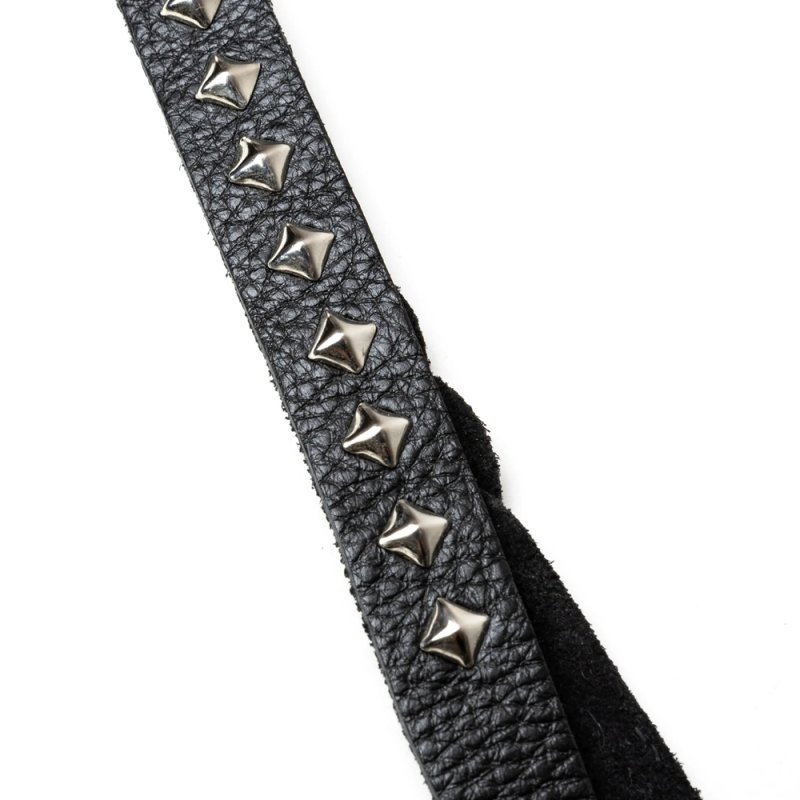 画像2: CALEE/STUDS & KNITTING LEATHER SHORT KEY RING ＜TYPE B＞（BLACK/SILVER）［レザーショートキーリング-25春夏］