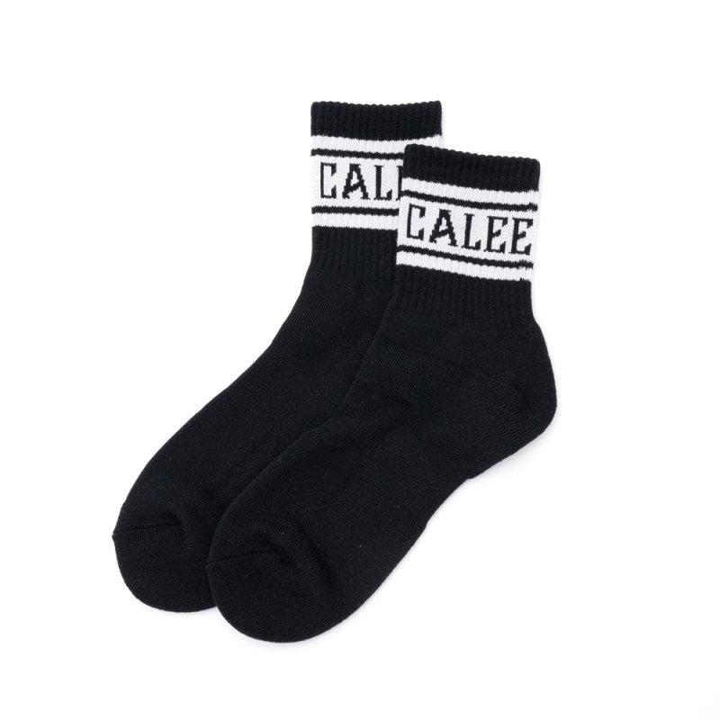 画像1: CALEE/JACQUARD PILE LINE SOCKS（BLACK/WHITE）［ラインソックス-25春夏］