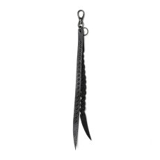 画像1: CALEE/STUDS & KNITTING LEATHER LONG KEY RING ＜TYPE B＞（BLACK/BLACK）［レザーロングキーリング-25春夏］ (1)