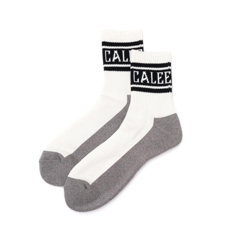 画像1: CALEE/JACQUARD PILE LINE SOCKS（WHITE/BLACK）［ラインソックス-25春夏］