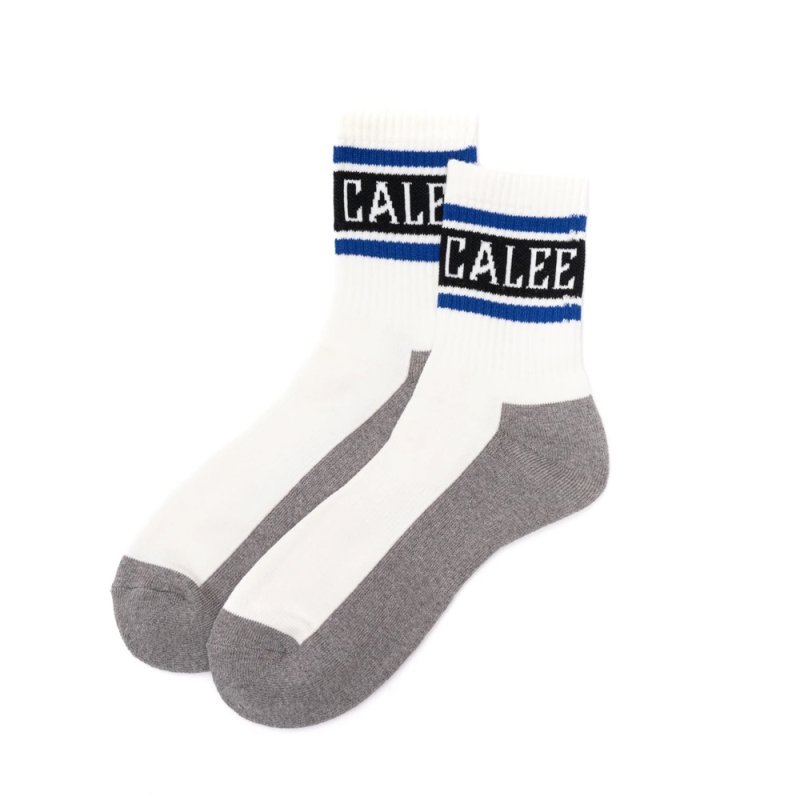 画像1: CALEE/JACQUARD PILE LINE SOCKS（WHITE/BLUE）［ラインソックス-25春夏］