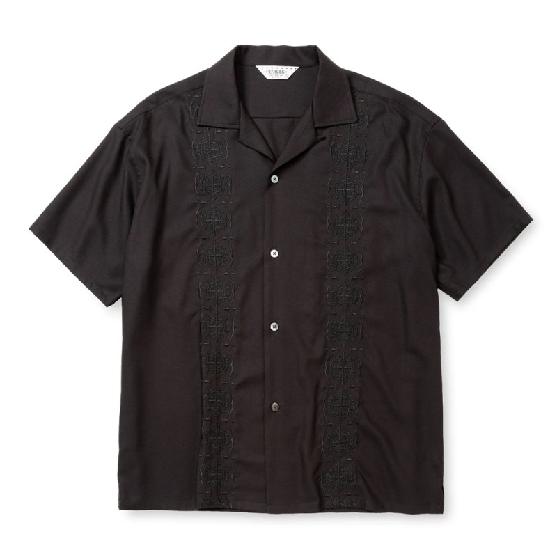 画像1: CALEE/VINTAGE TYPE GUAYABERA SH（BLACK）［キューバシャツ-25春夏］