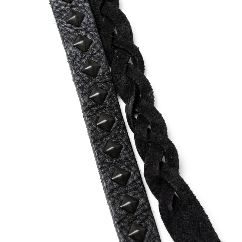 画像2: CALEE/STUDS & KNITTING LEATHER LONG KEY RING ＜TYPE B＞（BLACK/BLACK）［レザーロングキーリング-25春夏］