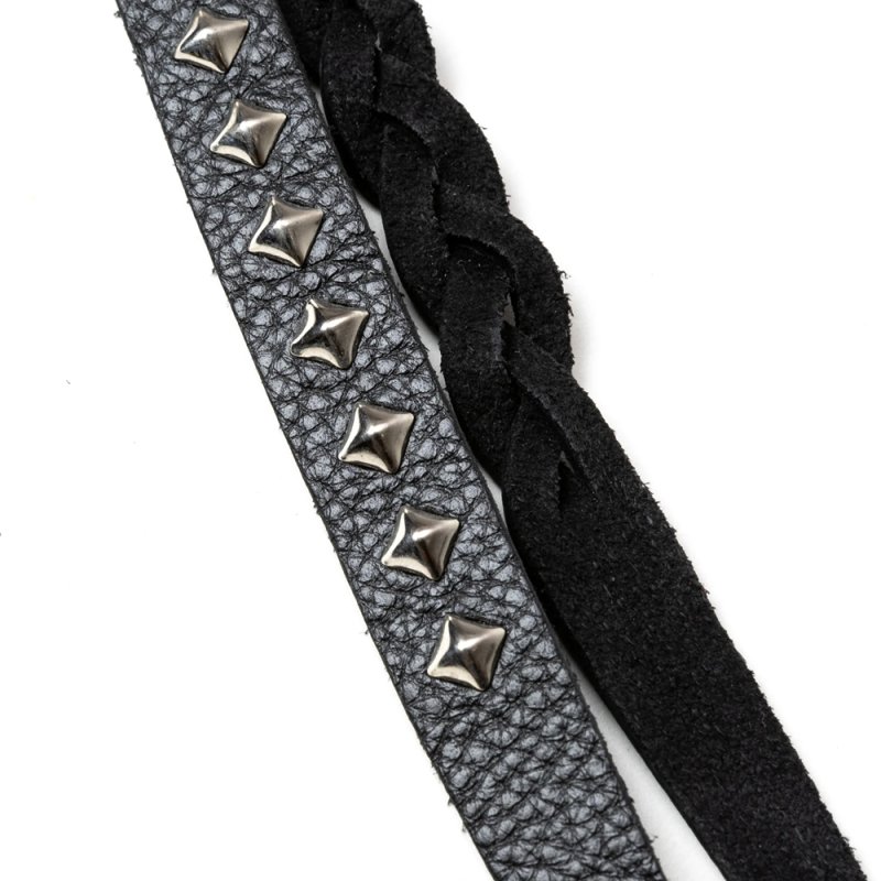 画像2: CALEE/STUDS & KNITTING LEATHER LONG KEY RING ＜TYPE B＞（BLACK/SILVER）［レザーロングキーリング-25春夏］