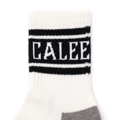 画像2: CALEE/JACQUARD PILE LINE SOCKS（WHITE/BLACK）［ラインソックス-25春夏］