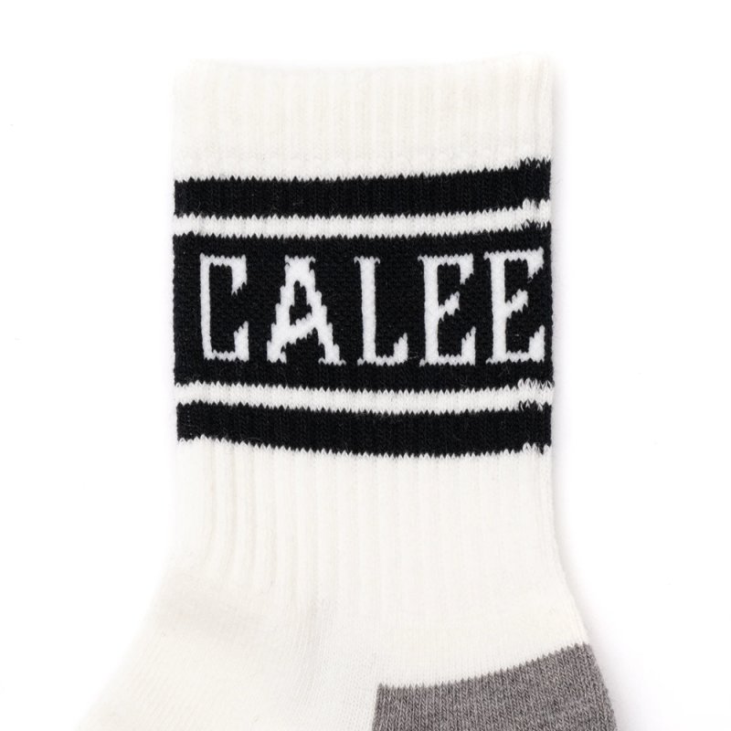 画像2: CALEE/JACQUARD PILE LINE SOCKS（WHITE/BLACK）［ラインソックス-25春夏］