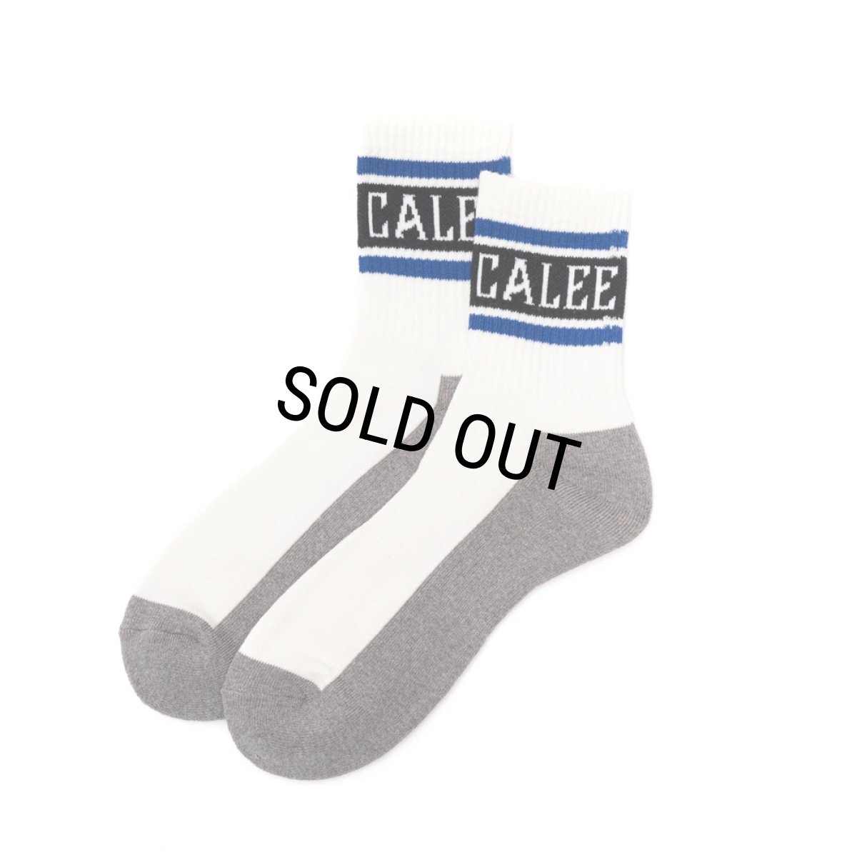画像1: CALEE/JACQUARD PILE LINE SOCKS（WHITE/BLUE）［ラインソックス-25春夏］ (1)