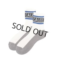 CALEE/JACQUARD PILE LINE SOCKS（WHITE/BLUE）［ラインソックス-25春夏］