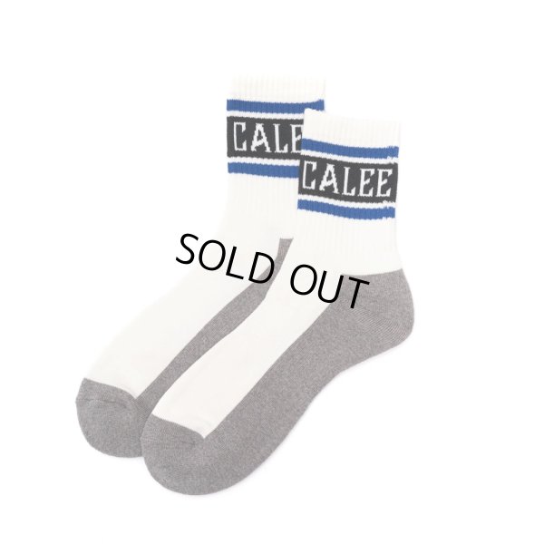 画像1: CALEE/JACQUARD PILE LINE SOCKS（WHITE/BLUE）［ラインソックス-25春夏］