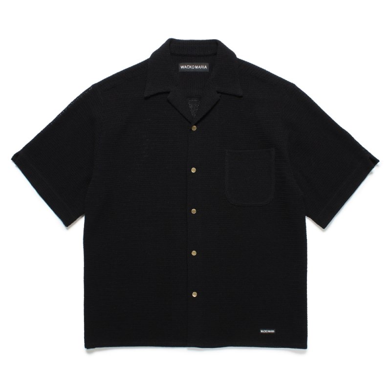 画像1: WACKO MARIA/SUMMER KNIT OPEN COLLAR SHIRT（BLACK）［サマーニットオープンカラーシャツ-25春夏］