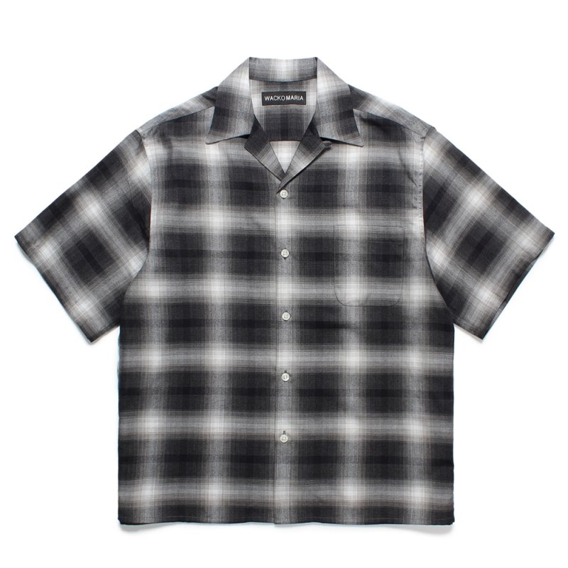 画像1: WACKO MARIA/OMBRE CHECK OPEN COLLAR SHIRT（GRAY）［オンブレチェックオープンカラーシャツ-25春夏］