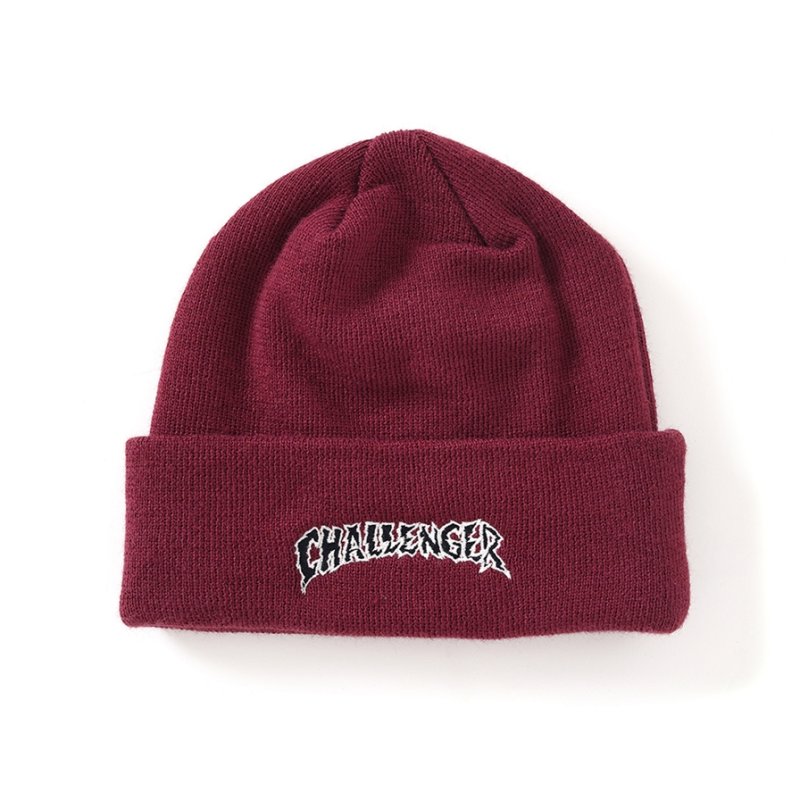 画像1: CHALLENGER/CRASH LOGO KNIT CAP（BURGUNDY）［クラッシュロゴニットキャップ-25秋冬］