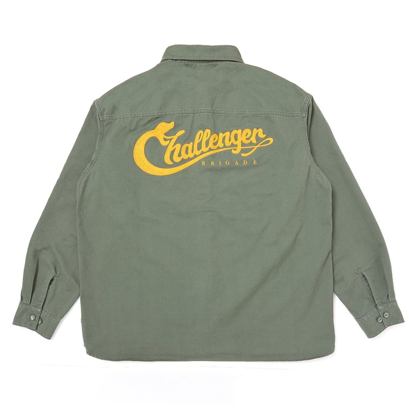 画像2: CHALLENGER/SNAKING LOGO WORK SHIRT（OLIVE）［スネーキングロゴワークシャツ-25秋冬］