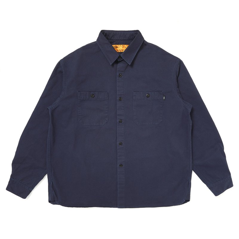 画像1: CHALLENGER/SNAKING LOGO WORK SHIRT（NAVY）［スネーキングロゴワークシャツ-25秋冬］