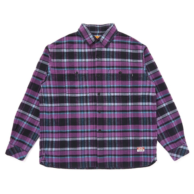 画像1: CHALLENGER/PLAID FLANNEL SHIRT（PURPLE）［チェックフランネルシャツ-25秋冬］