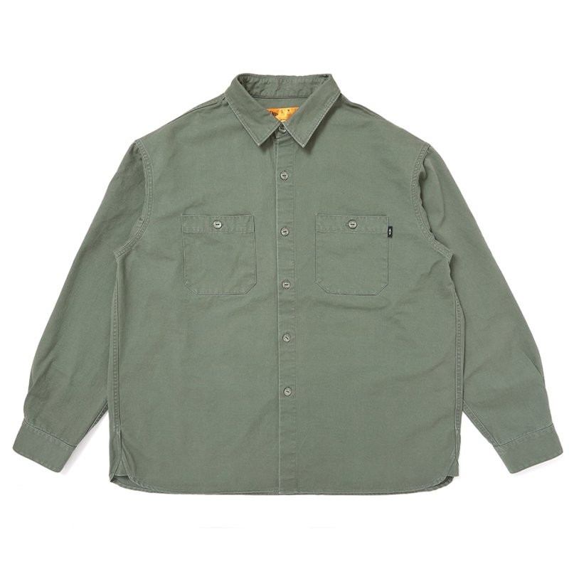 画像1: CHALLENGER/SNAKING LOGO WORK SHIRT（OLIVE）［スネーキングロゴワークシャツ-25秋冬］