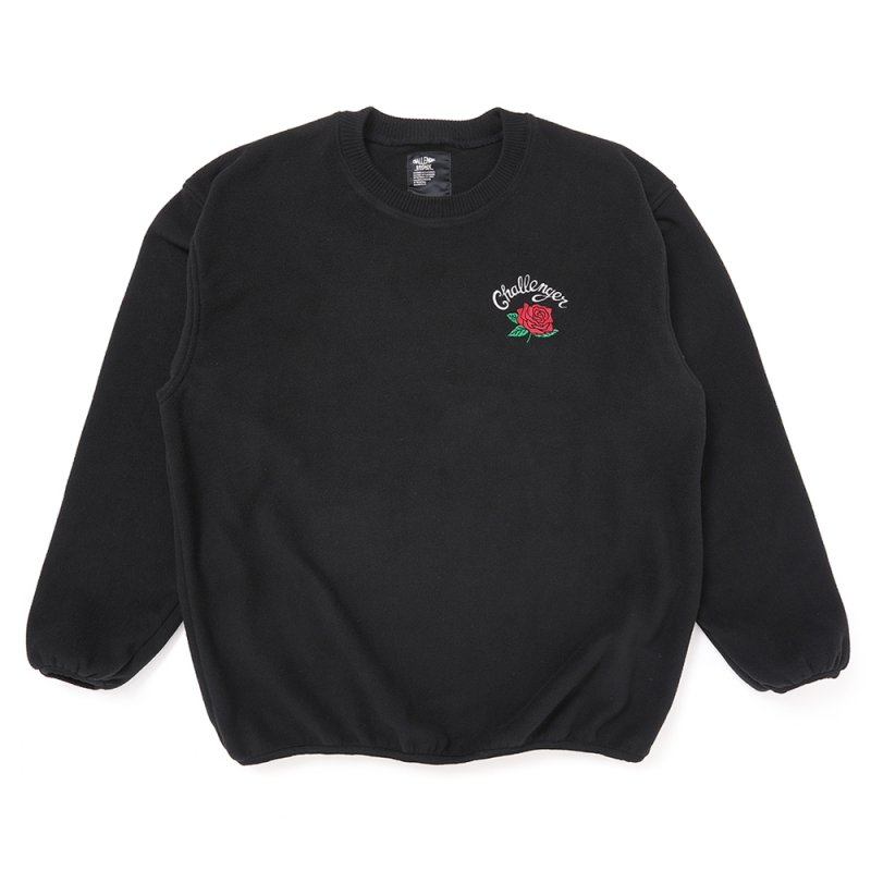 画像1: CHALLENGER/ROSE C/N FLEECE（BLACK）［ローズクルーネックフリース-25秋冬］