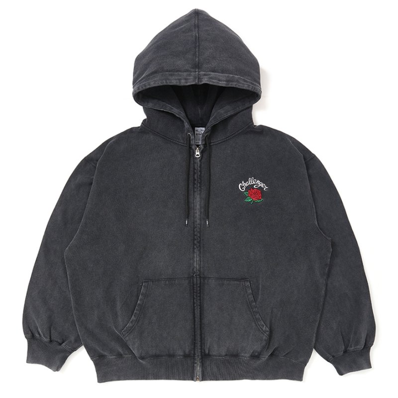 画像1: CHALLENGER/ROSE ZIP HOODIE（BLACK）［ローズジップフーディー-25秋冬］