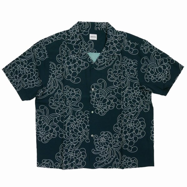 画像1: BUENA VISTA/菊柄 S/S SHIRTS（BLACK）［菊柄オープンカラーシャツ-25春夏］
