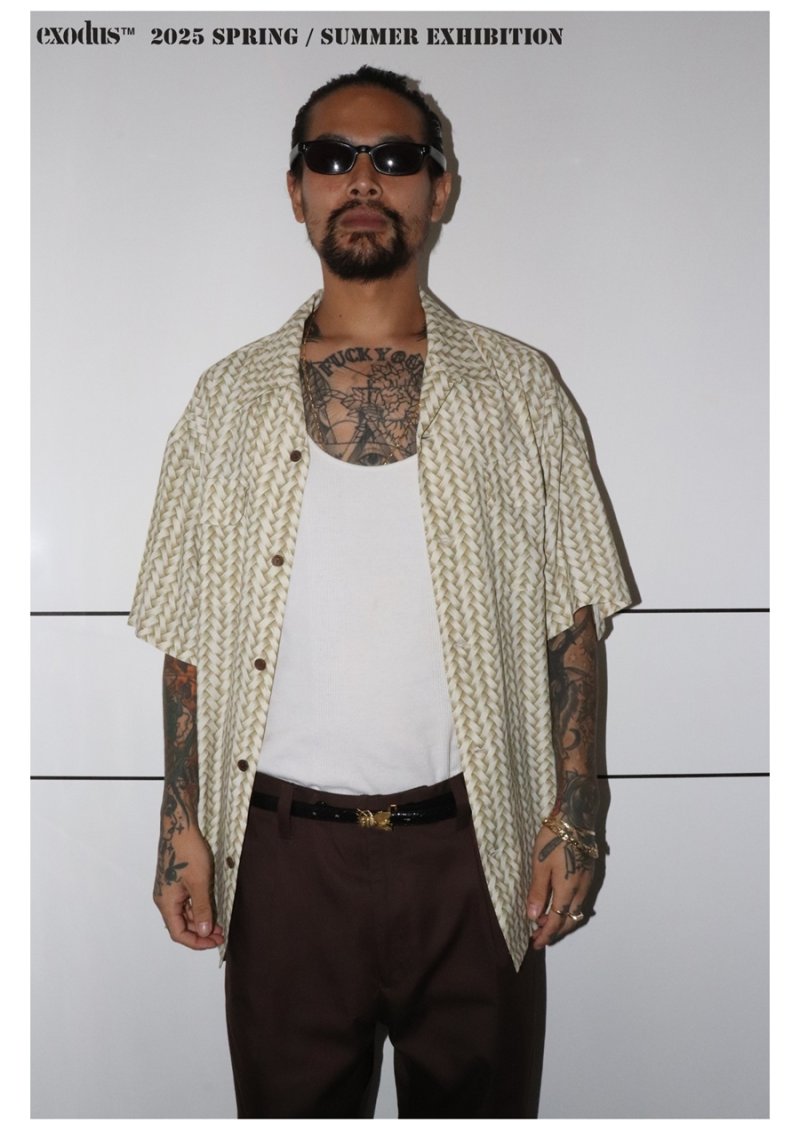 画像2: 【30％OFF】exodus/AJIRO BAMBOO S/S  HAWAIIAN SHIRT（KHAKI）［アジロバンブーハワイアンシャツ-25春夏］