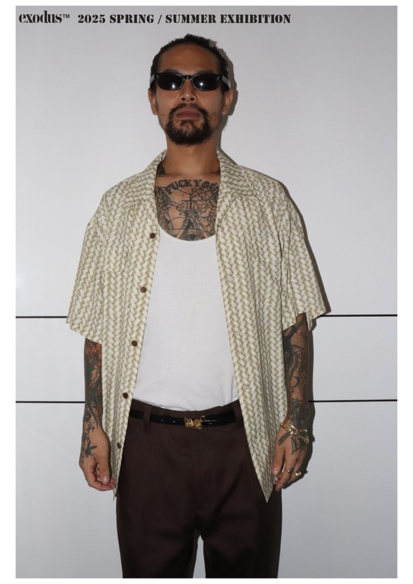 画像2: 【30％OFF】exodus/AJIRO BAMBOO S/S  HAWAIIAN SHIRT（KHAKI）［アジロバンブーハワイアンシャツ-25春夏］ (2)