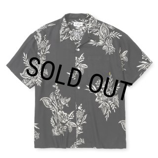 Calee 花柄 半袖シャツ Lサイズ グレー CALEE/FLOWER PATTERN SH（BLACK）［フラワーパターンオープンカラー