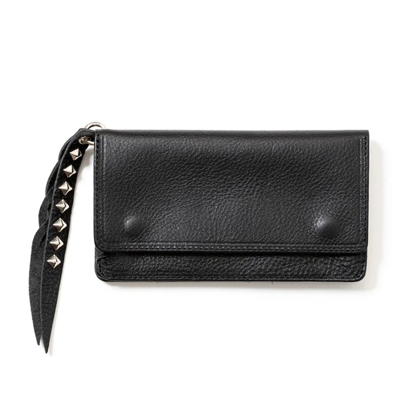 画像1: CALEE/PLANE LEATHER LONG WALLET ＜STUDS CHARM＞（BLACK）［プレーンレザーロングウォレットwithスタッズチャーム-25秋冬］