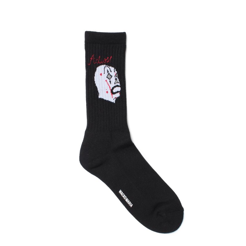 画像1: WACKO MARIA/MASK JACQUARD SOCKS（BLACK）［マスクジャガードソックス-25春夏］