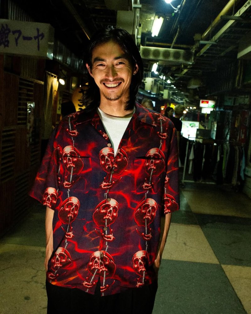 画像2: WACKO MARIA/56 TATTOO STUDIO / HAWAIIAN SHIRT（NAVY）［ハワイアンシャツ-25春夏］