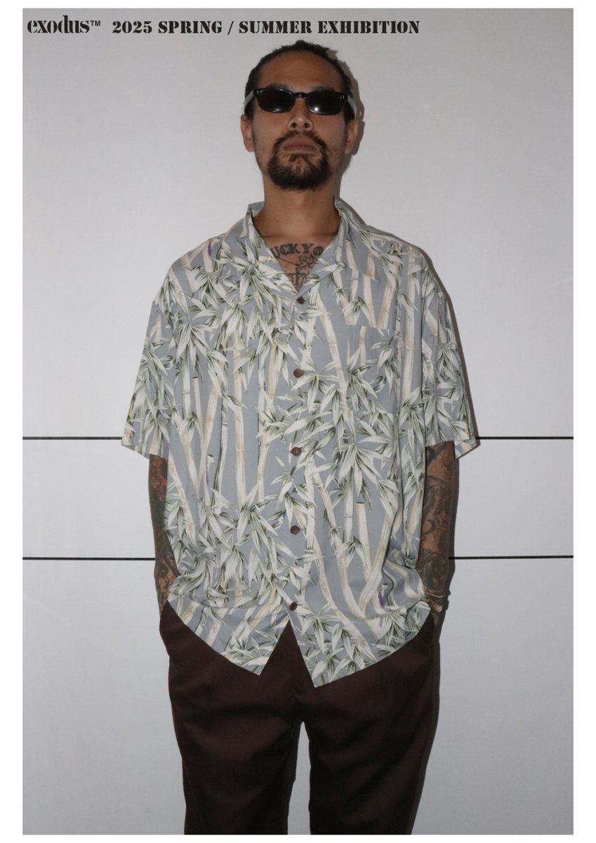 画像2: 【30％OFF】exodus/BIG BAMBOO HAWAIIAN SHIRT（GREY）［ビッグバンブーハワイアンシャツ-25春夏］ (2)