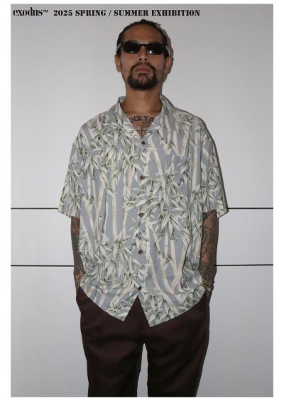 画像2: exodus/BIG BAMBOO HAWAIIAN SHIRT（GREY）［ビッグバンブーハワイアンシャツ-25春夏］
