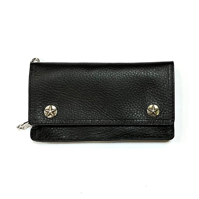 画像1: CALEE/SILVER STAR CONCHO LEATHER LONG WALLET（BLACK）［レザーロングウォレット-25春夏］