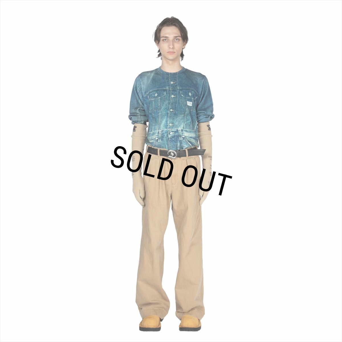 画像3: DAIRIKU/Tuck In Denim Transcription Knit（Indigo）［タックインデニムプリントニット-25秋冬］ (3)